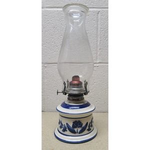 lamplight farms usa kerosene lamp 13-1/4" blue white floral